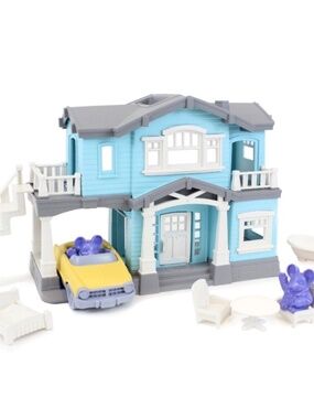 Green Toys House Playset car 2 mice chair stairs bathtub dollhouse play